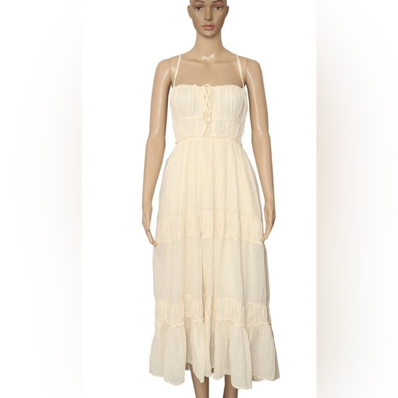 Free People Boho Maxi Dress Cream/White NWT 100% Cotton Adjustable Straps Size L - Picture 5 of 8